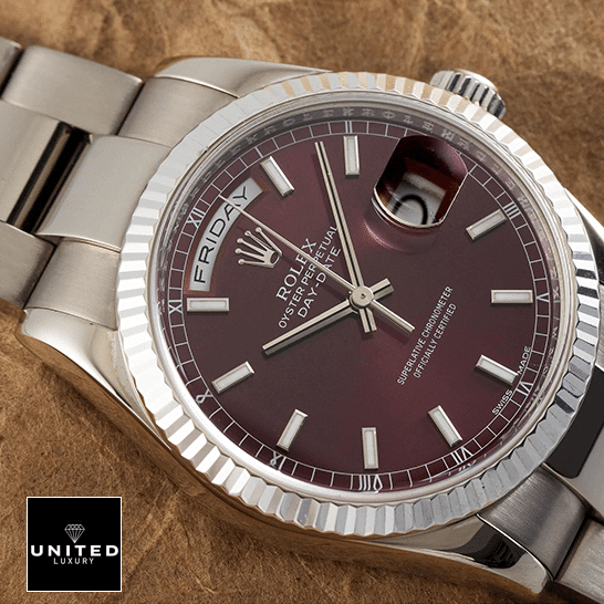 Rolex Day-Date 36 White Gold 118239-0304 Inspired 4 Rolex day-date 118239-0304 purple dial leather backgorund