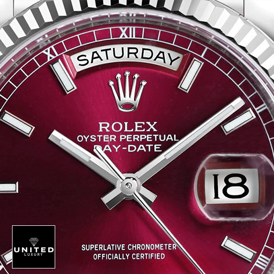Rolex Day-Date 36 White Gold 118239-0304 Inspired 5 Rolex day-date 118239-0304 purple dial replica sapphire crystal close view