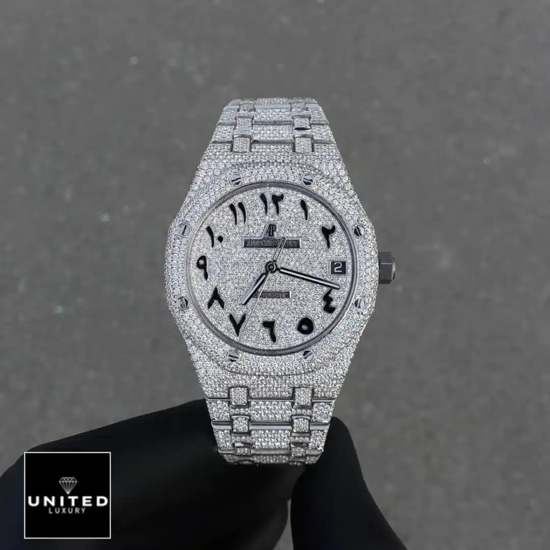 Diamond AP Watch Inspired 5 AP Royal Oak 15500ST.OO.1220ST.04 Inspired Dial Gem-Set and Arabic Numerial & Full Iced Out