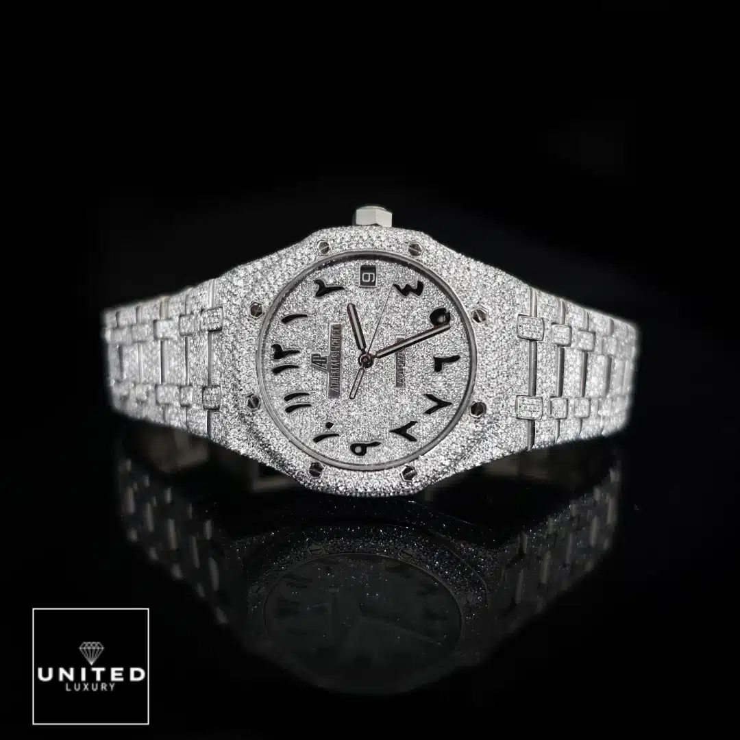 Diamond AP Watch Inspired 3 AP Royal Oak 15500ST.OO.1220ST.04 Inspired dial is gem set and features Arabic numerals