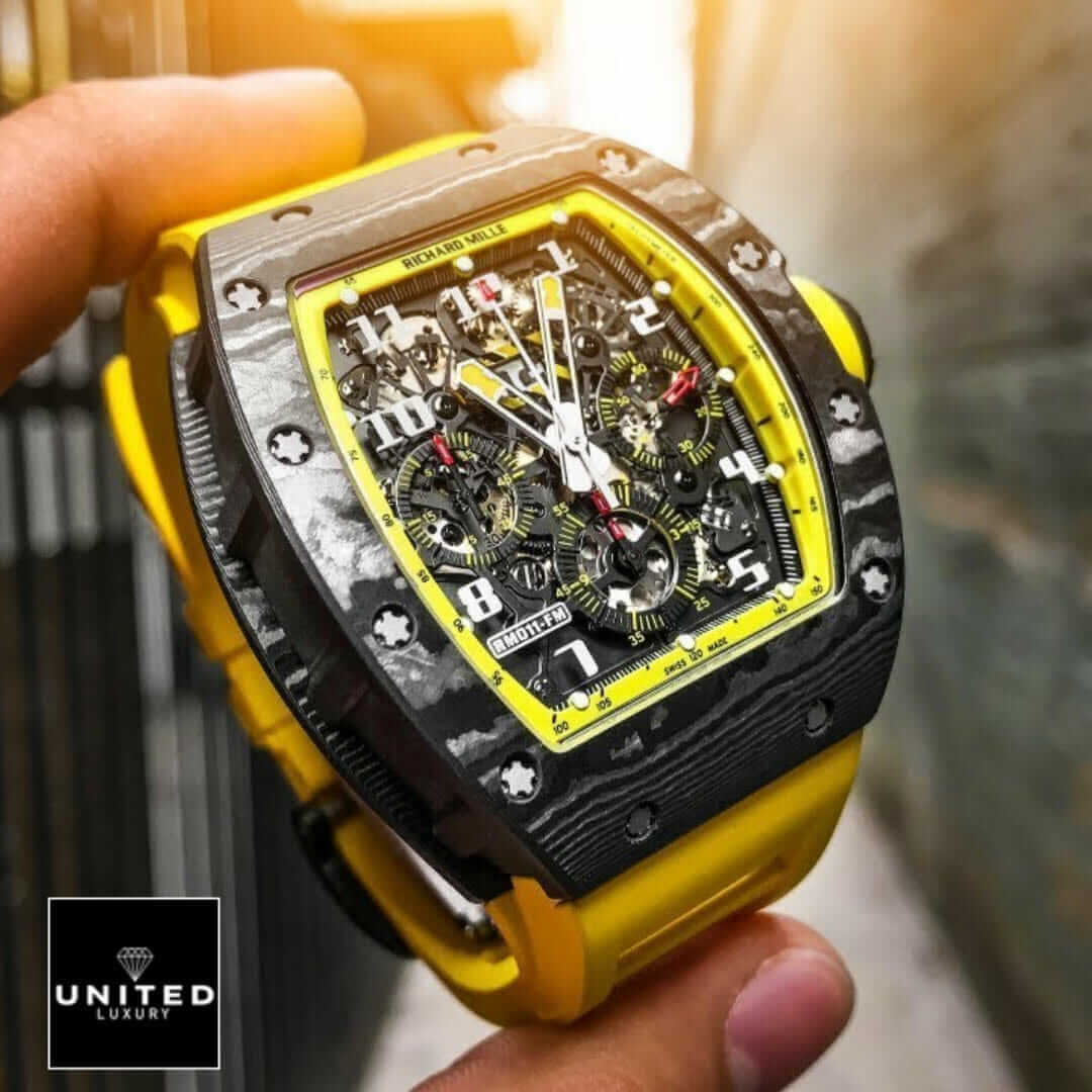 Richard Mille Black Bezel Yellow Bracelet Inspired on the hand