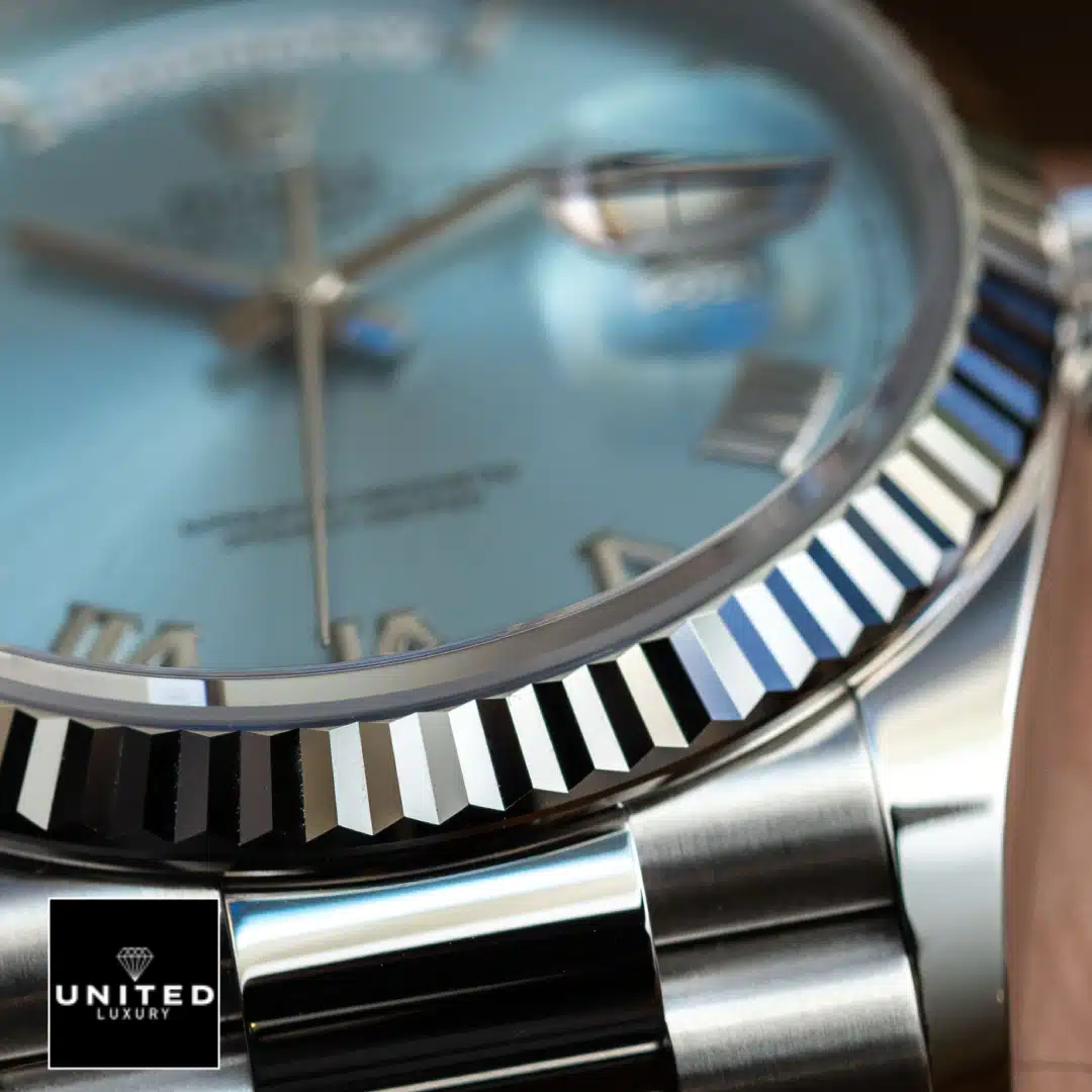 Rolex Day Date Ice Blue Grooved Inspired 4 Rolex Day Date Perpetual 228236 Inspired Stainless Steel Fluted bezel