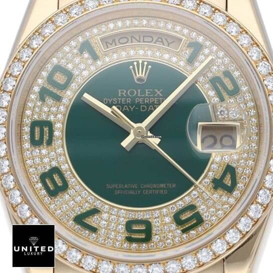 Rolex Datejust 118348 Inspired dial is green with Diamond and Arabic numerals