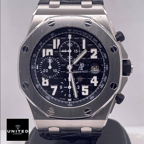 Audemars Piguet Black Dial Steel Bezel Inspired crown / push button