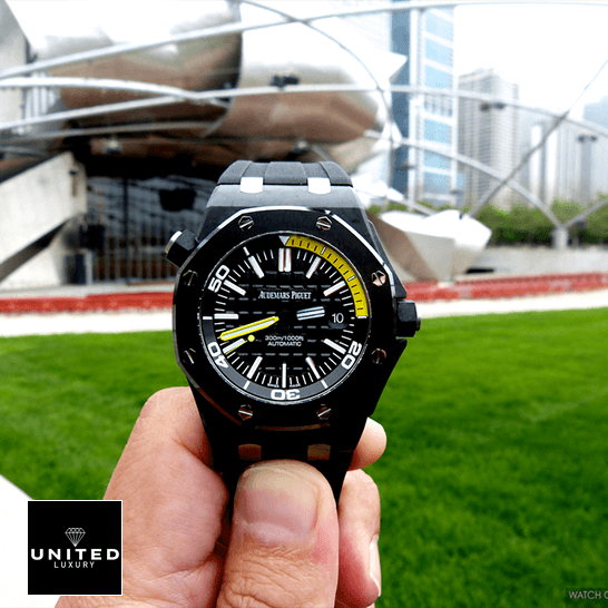 Audemars Piguet Royal Oak Black and yellow Dial Inspired grass background