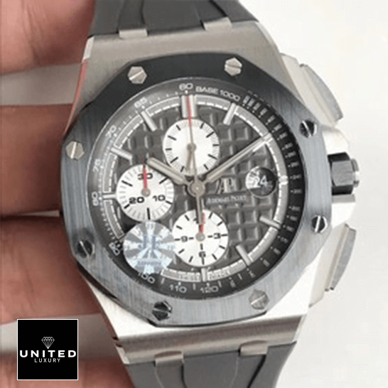 Audemars Piguet Royal Oak Grey Dial Inspired white background on the hand