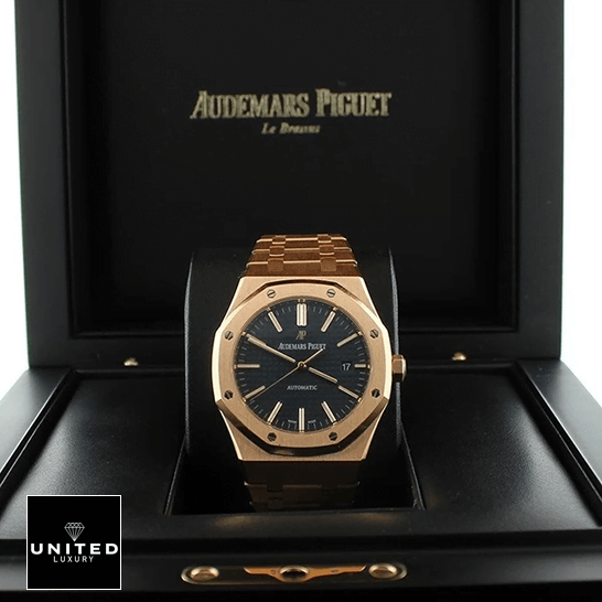 Audemars Piguet Royal Oak 15400OR.OO_.1220OR.03 Pink Gold Blue Dial Inspired in the box