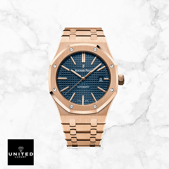 Audemars Piguet 15400OR.OO_.1220OR.03 Pink Gold Blue Dial Inspired white background
