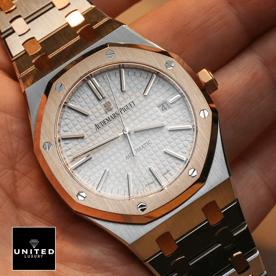 Audemars Piguet Two Tone Royal Oak White Dial Inspired on the hand