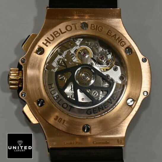 Hublot Big Bang Steel Rose 301.PB.131.RX Inspired 4 Hublot Big Bang Gold Geneve Black Rubber Bracelet Inspired upside view