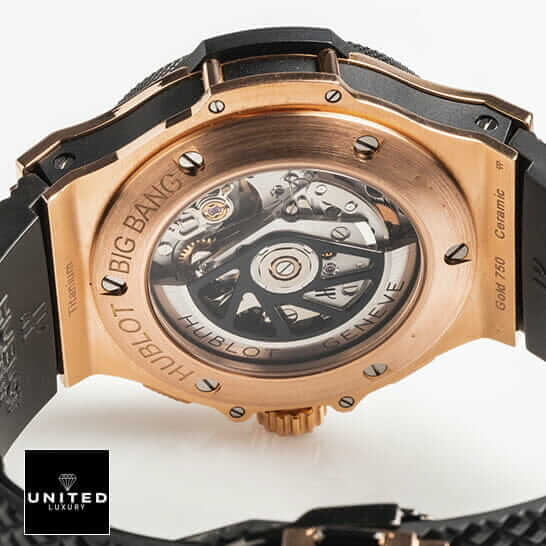 Hublot Big Bang Steel Rose 301.PB.131.RX Inspired 3 Hublot Big Bang Gold Case Ceramic Black Rubber Bracelet Inspired white background
