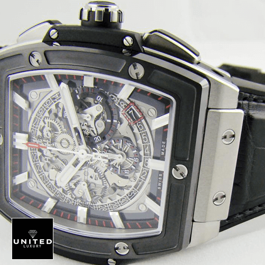 Hublot Spirit Of BigBang Inspired 4 Hublot Big Bang 45 Titanium Black Leather Bracelet Inspired white background