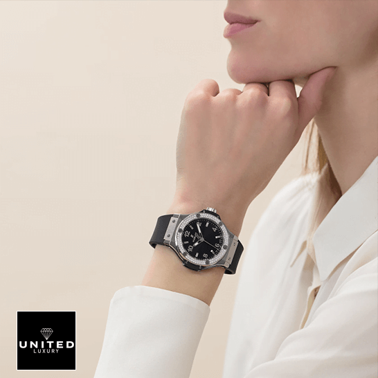 Hublot Big Bang Steel Black Diamond Bezel Inspired on the women wrist
