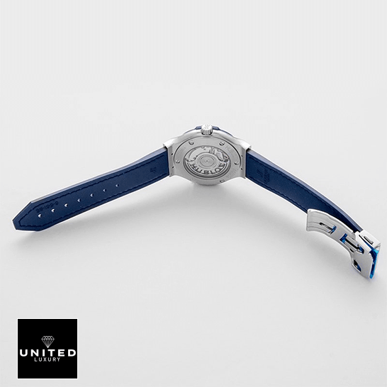 Hublot Classic Fusion Automatic Blue Rubber Bracelet Inspired opened clasp white background