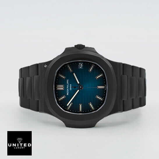 Patek Philippe Black 5711 Inspired 6 Patek Philippe Geneve Blue Dial Inspired white background side view