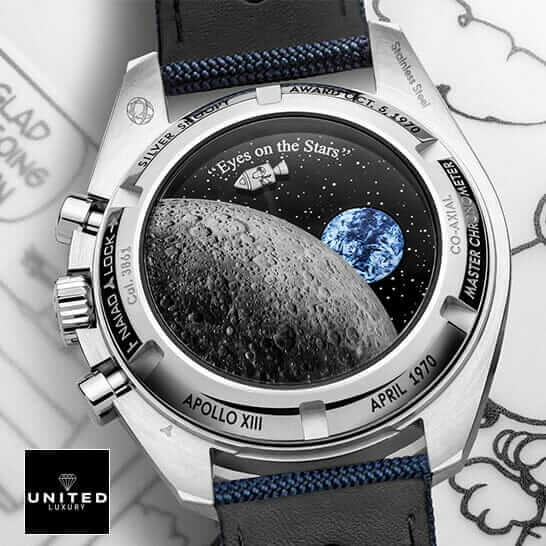 Omega Speedmaster Snoopy Inspired 4 Omega Speedmaster Apollo Stainless Steel Inspired upside moon view