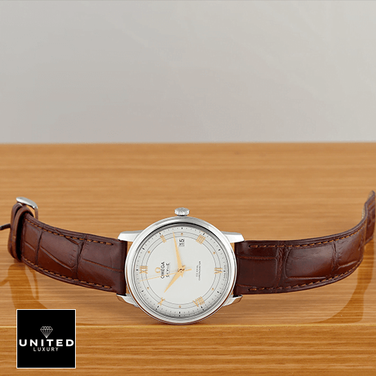 Omega De Ville Prestige White Dial Brown Leather Bracelet Inspired on the table