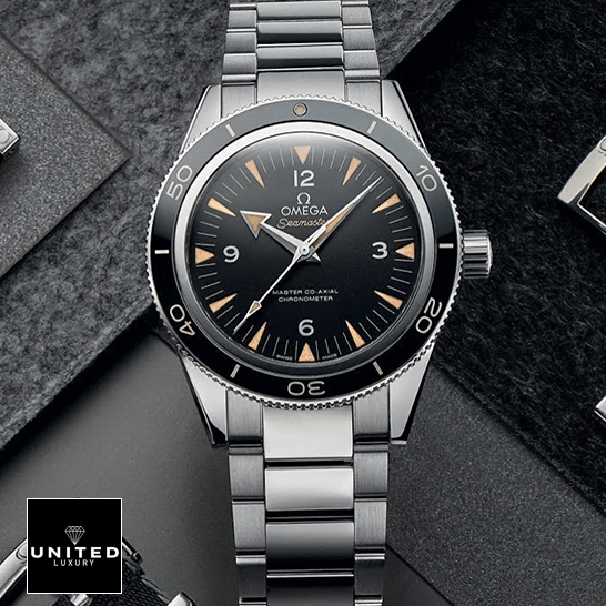 Omega Seamaster Black Dial 300m Co Axial Inspired grey background