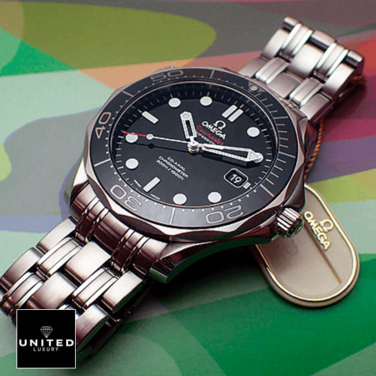 Omega Seamaster 300m Steel Black Dial Inspired rainbow background