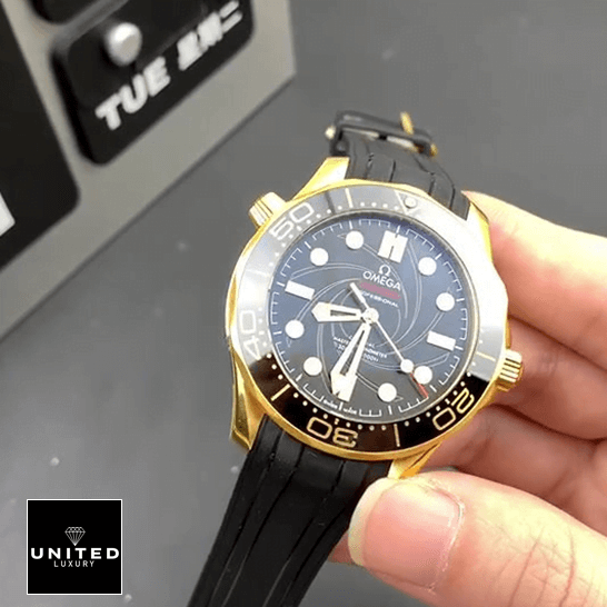 Omega Seamaster Diver 300m Gold Case Black Bezel Inspired on the hand