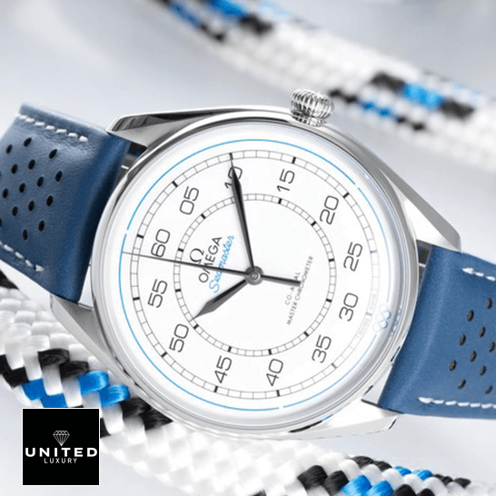 Omega Seamaster White Dial Blue Rubber Inspired white background