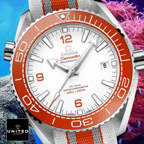 Omega Seamaster 215.32.44.21.04.001 Orange Bezel Inspired ocean background