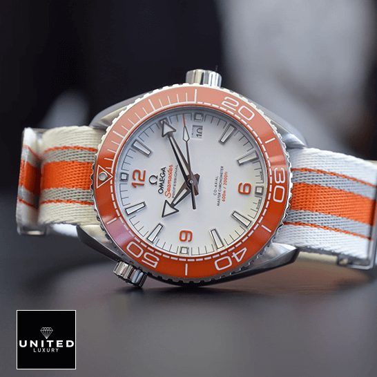 Omega Seamaster Orange Bezel Bracelet Inspired side view