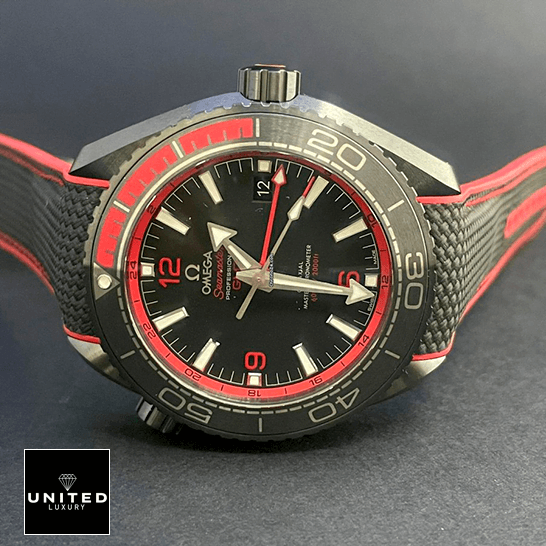 Omega Seamaster Black Dial Red Bezel Inspired side view
