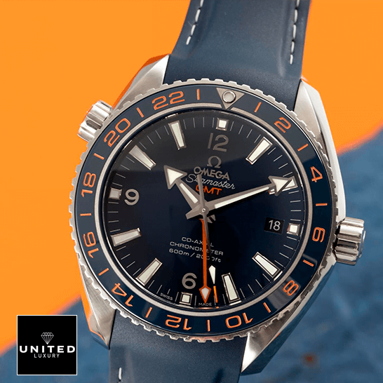 Omega Seamaster Gmt Planet Ocean Steel Blue Rubber Bracelet Inspired crown /push button