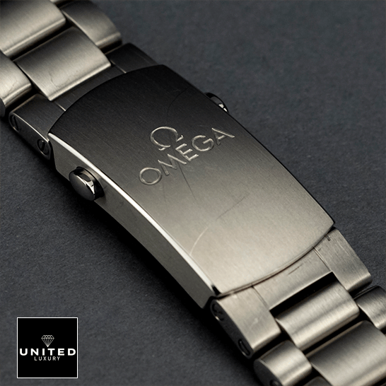Omega 232_90_42_21_03_001 Stainless Steel Clasp Inspired closed clasp grey background