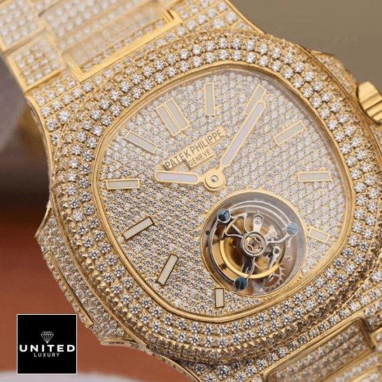 Patek Philippe Nautilus 5711 Fully Yellow Gold Inspired 4 Patek Philippe Diamond Dial Torbillion Inspired front view