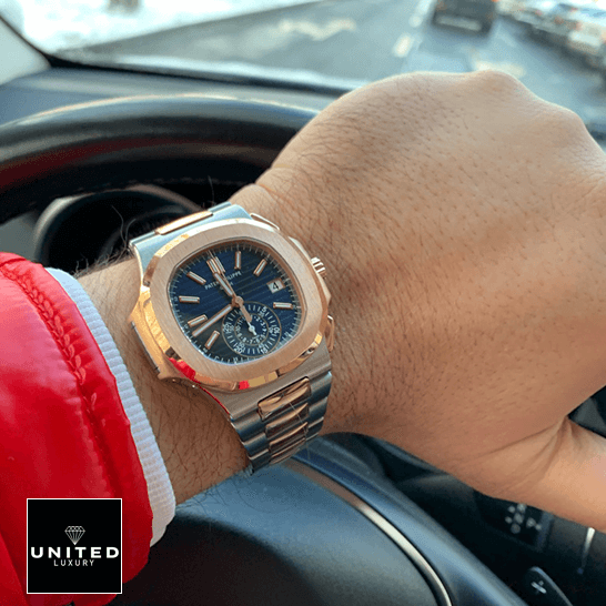 Patek Philippe Nautilus Blue Dial Steel Bracelet Inspired on the wrist in car