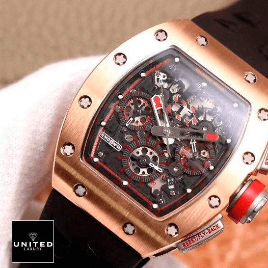 Richard Mille RM011 Gold Rose Bezel Black Bracelet Inspired front view