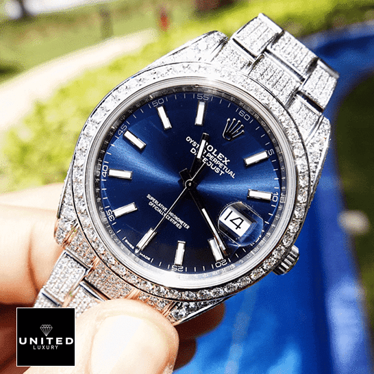Rolex Datejust 126300 Blue Dial & Gem-Set Bezel Iced Out Inspired