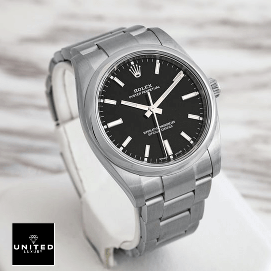 Rolex Oyster Perpetual Black Dial Inspired ceramic background