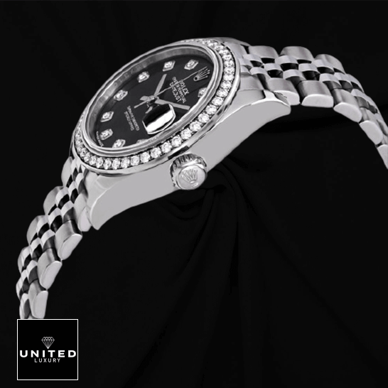 Rolex Datejust 279384RBR White Gold Jubilee Diamond Bezel Inspired black background