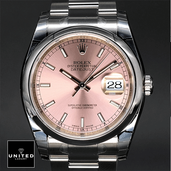 Rolex Datejust 116200 Pink Dial Inspired close analog view