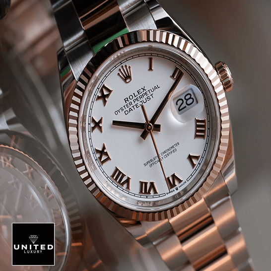 Rolex Datejust 126231 Steel Gold Roman Inspired burning on glass