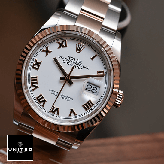 Rolex Datejust 126231 White Dial Roman Oyster Inspired grey background
