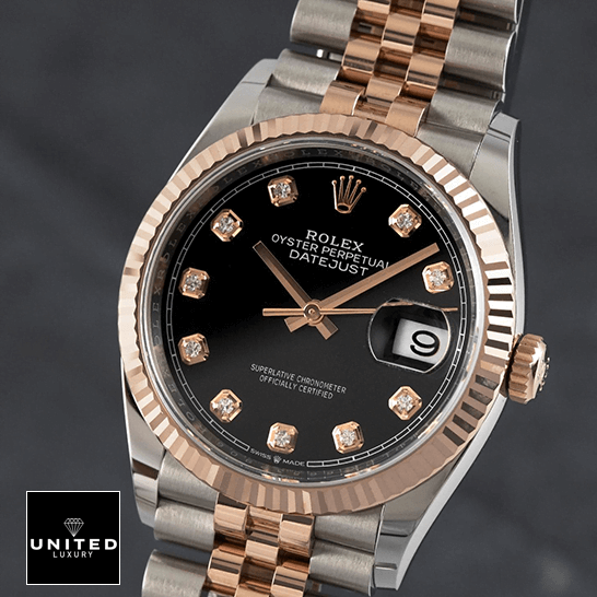 Rolex Datejust Black Dial Diamond Rose Bezel Inspired