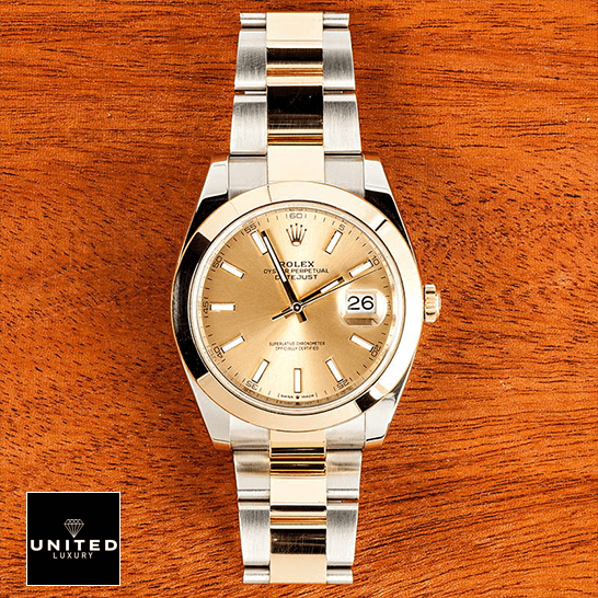 Rolex Datejust 126303 Gold Dial Inspired on a wooden table