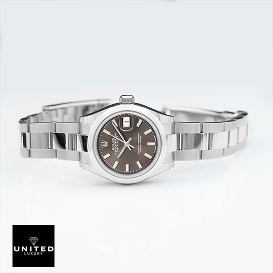 Rolex 279160 Datejust Dark Grey Oyster Inspired side view and white background