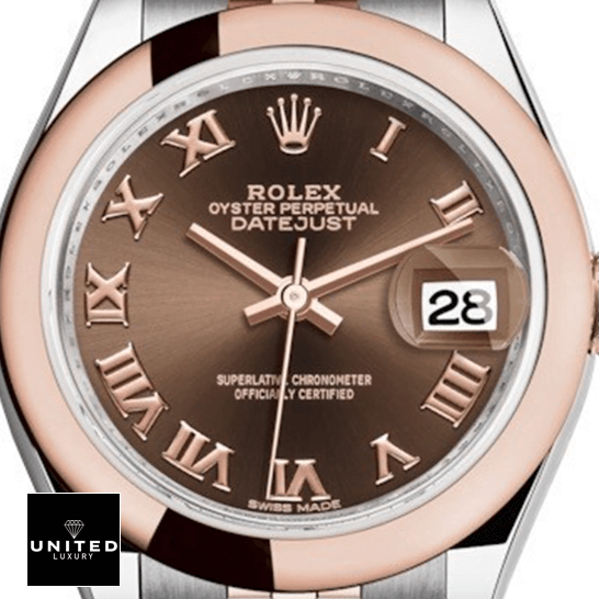 Rolex Datejust 279161 Steel Everose Gold Roman Dial Inspired white background