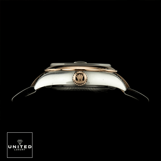 Rolex 279161 Steel Everose Gold Chocolate Crown Inspired black background side view