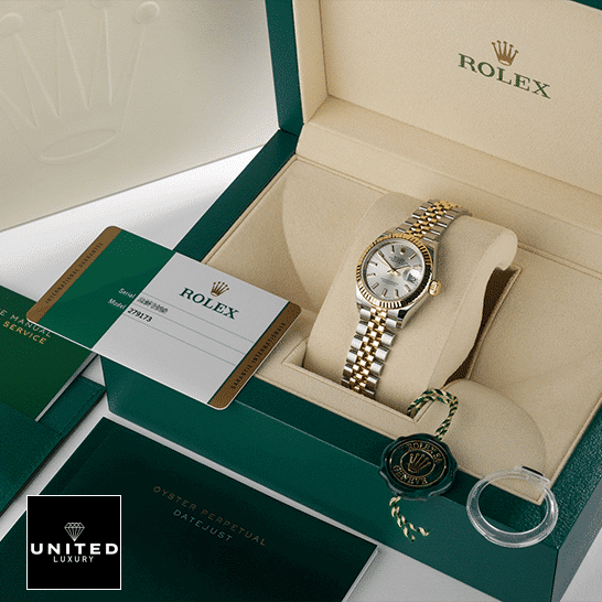 Rolex Lady-Datejust 279173-0019 Yellow Gold Jubilee Inspired & Guarantee Card in the Rolex Box