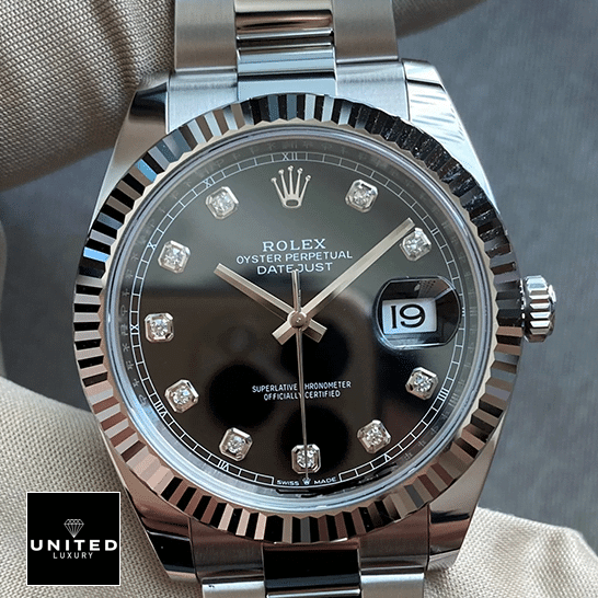 Rolex Datejust Diamond Black Dial Inspired on hand