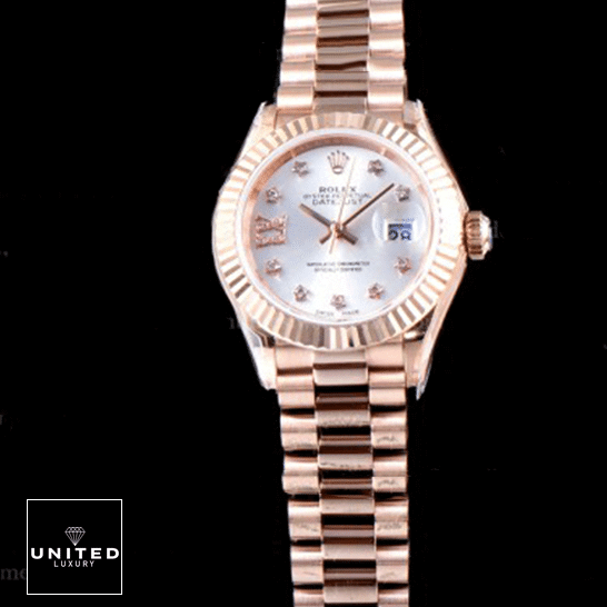 Rolex Lady Datejust Rose Gold 279175 Fluted Bezel Rose Gold Oyster Inspired