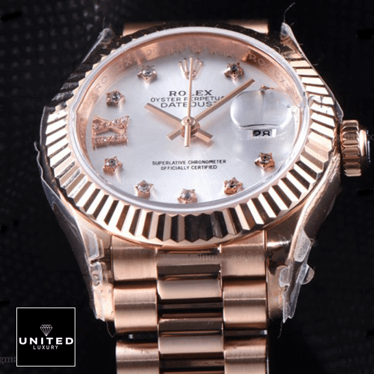 Rolex Lady Datejust Rose Gold 279175 White Dial with Diamonds Dot Inspired