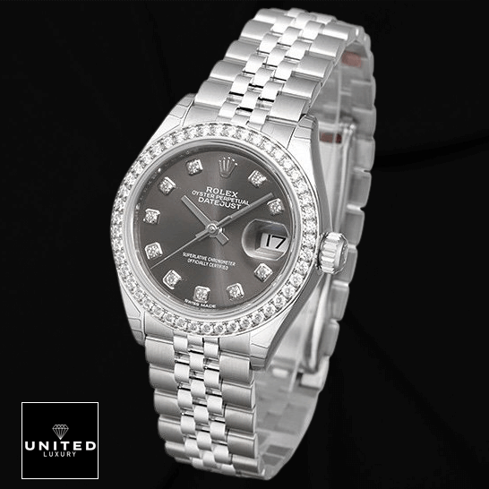 Rolex Datejust 279384 White Gold Dark Grey Diamond Jubilee Inspired black background