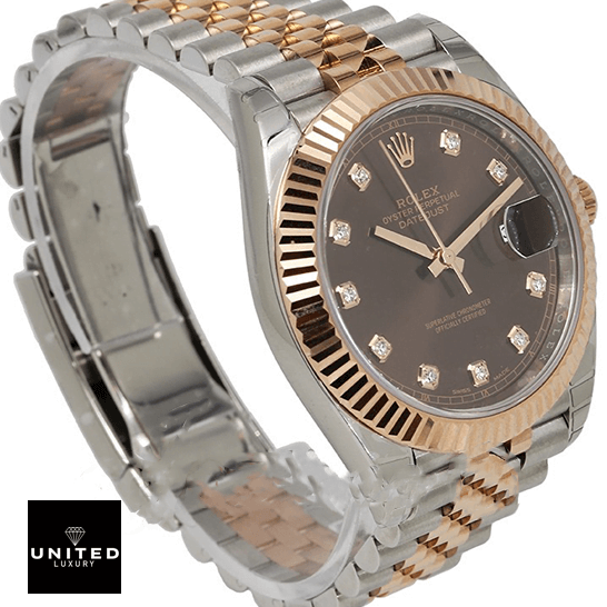 Rolex Datejust 126331 Rose Gold Inspired side view and white backgorund